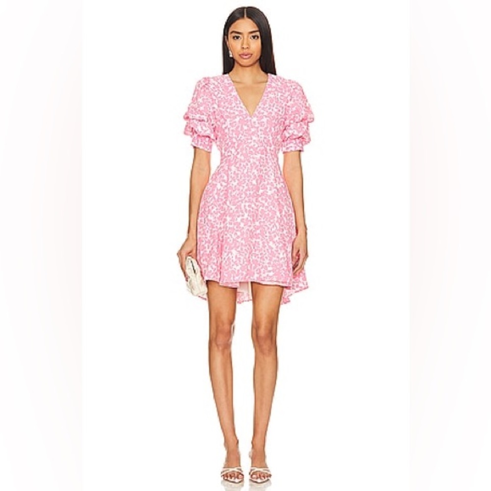1. State Tiered Bubble Sleeve Dress in Pink & White with Pockets Size Medium - Picture 2 of 12